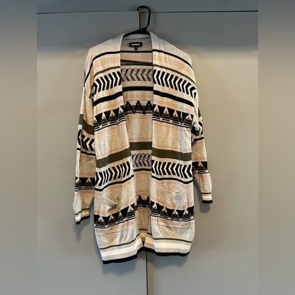 Express - Geometric Cream/Multicolor Cardigan Sweater (Size S) - Picture 1 of 13